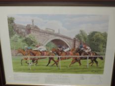 A print, after Paul Hart, Racecourses of Britain - Chester, signed, 44 x 55cm, plus frame and