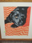 A print, after Dianne Bird Williams, Black Labrador, signed, 40 x 29cm, plus frame and glazed