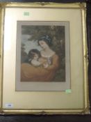 A mezzotint engraving, after Will Henderson, girls with rabbit, dated 1910, 33 x 25cm, plus frame