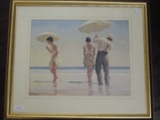 A pair of prints, after Jack Vettriano, umbrella dances, 30 x 39cm, plus frame and glazed