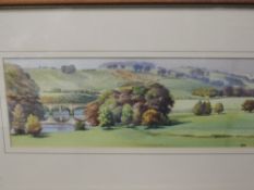 A watercolour, Philip Marriner, Crook of Lune, initialled, and attributed verso, 12 x 31cm, plus