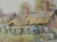 A pair of watercolours, Ernest T Potter, thatched cottages, Ann Hathaways cottage and Welford on