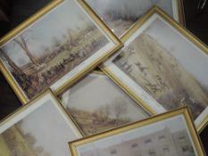 A set of six re-prints, after Pollard, St Albans Grand Steeple Chase, 30 x 40cm, plus frame and