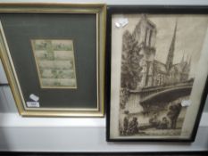 Three prints, Levens Hall, C19th, each 22 x 28cm, plus frame and glazed, a print, Bailrigg House