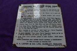 A vintage garage sign for Lister Engine Instructions
