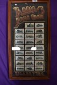 A set of framed collectable cigarette cards by Taddy Myrtle Grove