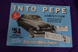 A vintage card advertising sign for Pepe Jeans and Ford Murcury