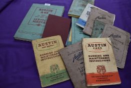 A selection of ephemera and instruction manuals for Austin cars