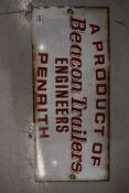A vintage garage local interest enamel sign for Beacon Trailers Penrith