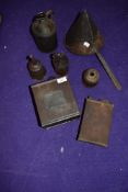 A selection of garage forecourt oil and fuel cans also filter