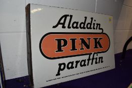 A genuine Vintage double sided enamel advertising sign for Aladdin Pink Paraffin
