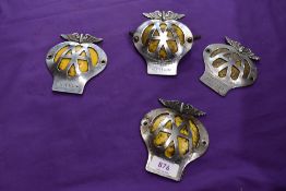 Four vintage motor car hood badges for AA