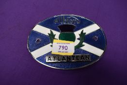 A vintage motor car engine hood badge for Albion Atlantean
