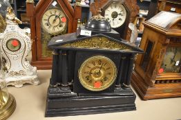 A slate effect wood bodied 8 day mantel clock A/F