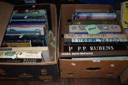 Two cartons of hard back text reference and guide books including art travel and history interest