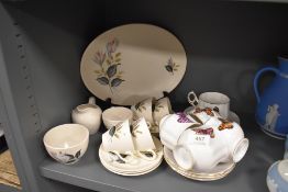 Two part tea services including Queens butterfly series and Meakin Nightclub Rose