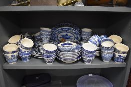 A selection of blue and white wear ceramics including plates bowls dishes and tea cups