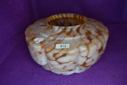 An art deco light or lamp shade having pink and orange mottled body 31cm wide