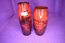 Two Royal Doulton vase having Flambe designs taller vase being AF