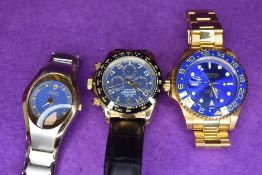 Three fashion wrist watches bearing the name Rolex, all of different designs