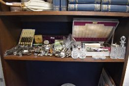 A selection of cutlery flatware and collectable spoons including carving set and Community plate