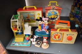 Five Fisher Price Childrens Toys including London Bridge TV, Teaching Clock, Hickory Dickory Dock
