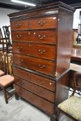 A Georgian mahogany chest on chest , top section two short over three long, lower section three long