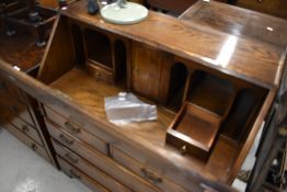 A mid to late 20th Century oak bureau, nice quality, approx. width 84cm