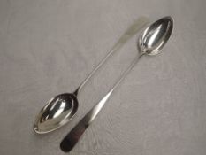 A pair of Georgian Scottish silver basting spoons of plain Old English form, Edinburgh 1796,
