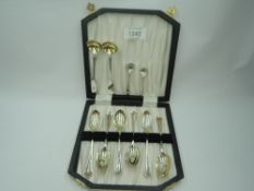 A cased set of six silver egg spoons, London 1932, makers marks worn, a pair of Victorian silver