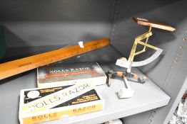 A selection of stationary including Depose letter balance and Rolls Razor sets