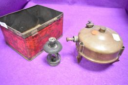 A vintage brass bodied paraffin fuel burner for camping etc
