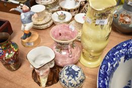 A selection of ceramics including yellow glaze lustre water jug by Maling ware