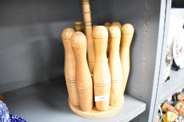 A set of vintage wooden skittles