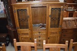 An Old Charm recessed sideboard/display cabinet, in golden oak