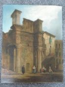 An oil painting on board, Contintental ruins, C19th, 55 x 42cm