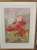 A watercolour, field poppies, indistinctly signed and dated '18, 48 x 33cm, plus frame and glazed,
