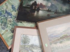 A watercolour, T Jordan, Lakes landscape, signed and dated 1975, 24 x 36cm, plus frame and glazed