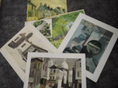 Five oil paintings and watercolours, Albert Dickens, buildings inc country cottage, 25 x 35cm