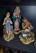Three figure studies by Capodimonte girl and cat, Tramp and Virgin Mary