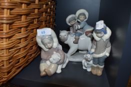 Three Inuit or Eskimo figure studies by Lladro