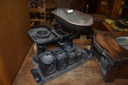A set of vintage cast iron scales and weights (selling for St Johns Hospice, Lancaster)