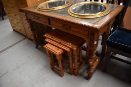 A nice quality Victorian golden oak desk , having inset leather top , drawers stamped Gillow & Co,