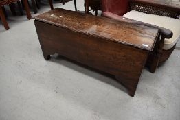 A period oak plank style bedding chest of primitive form, compact size approx. 110 x 36 x 52cm