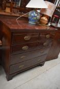 A 19th Century mahogany chest of two over three drawers (past worm treated , but shabby throughout ,