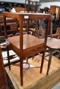 A Georgian mahogany square wash/night stand, width approx. 36cm, damage to handle
