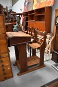 A Victorian pitch pine school masters or factory style clerks seat and desk