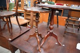 Two modern reproduction side or wine table in mahogany style woods