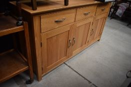A modern oak and ply sideboard, width approx. 160cm