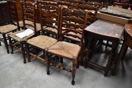 A Harlequin set of ten 18th Century and later rush seated ladder back chairs (being sold for St